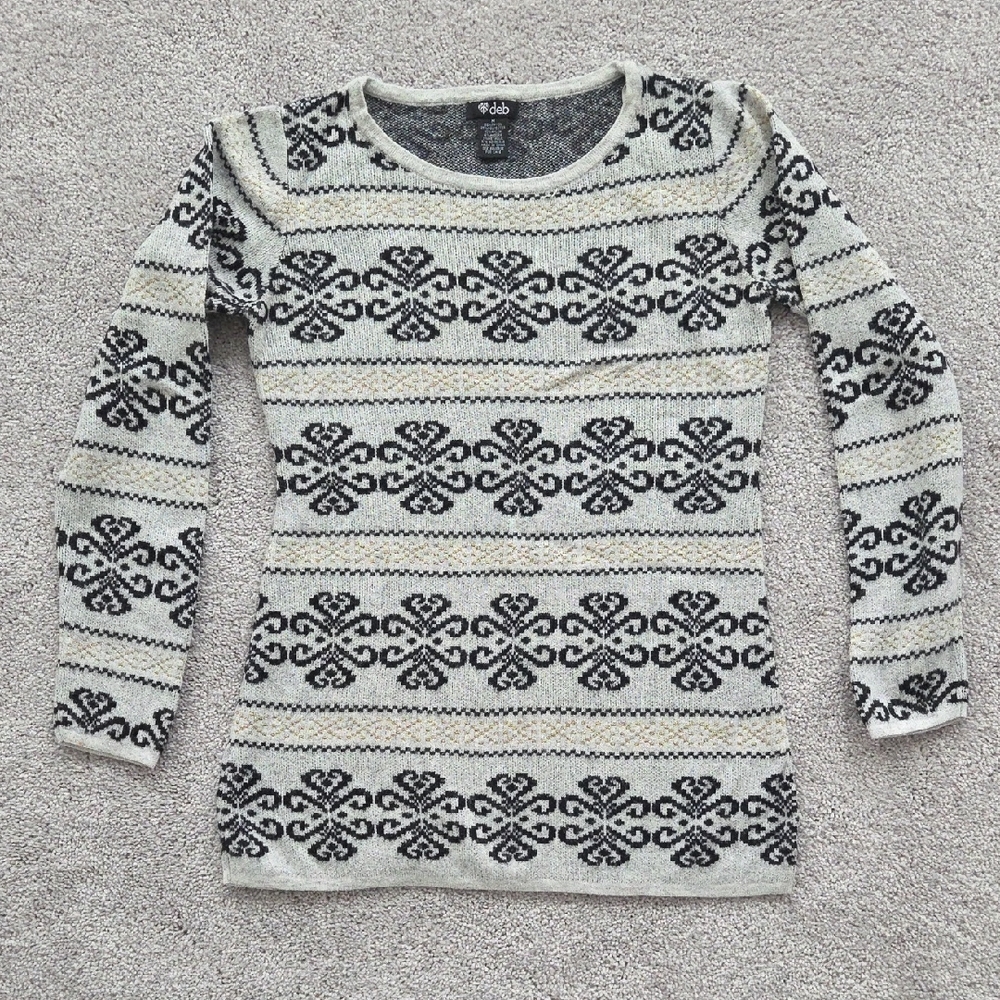 Deb Black, Gold And Gray Patterned Sweater